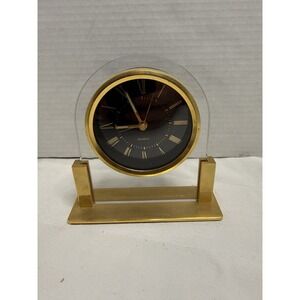 Vintage Danbury Quartz Mantel Desk Table Office Brass Plated 6.5"h Clock *Works*